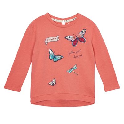 Girls' pink butterfly embroidered jumper